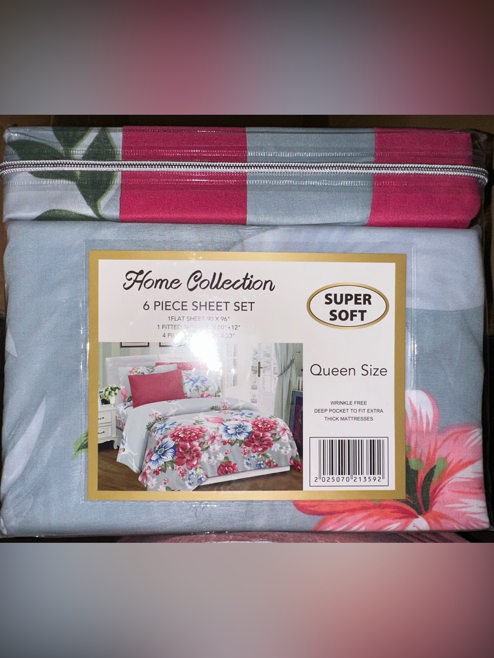 Home Collection Floral Queen Sheet Set in Pink & Light Blue